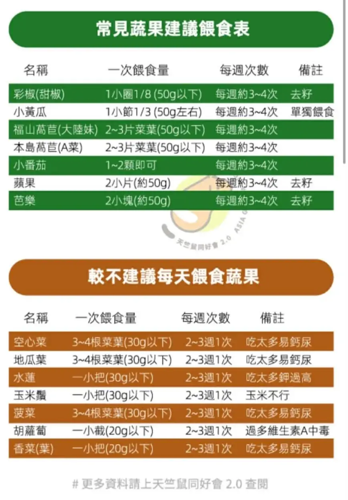 天竺鼠常見蔬果建議餵食表與禁忌清單－甜椒、芭樂、空心菜餵食量與頻率指南
